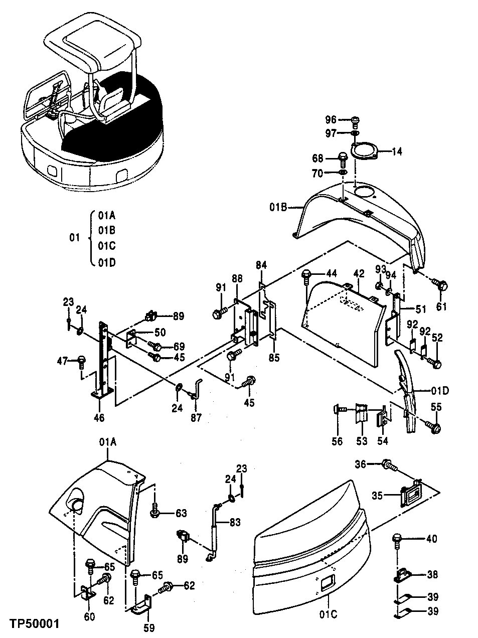 Схема запчастей John Deere 0ZTS - 95 - Cover 1910 Hood Or Engine Enclosure