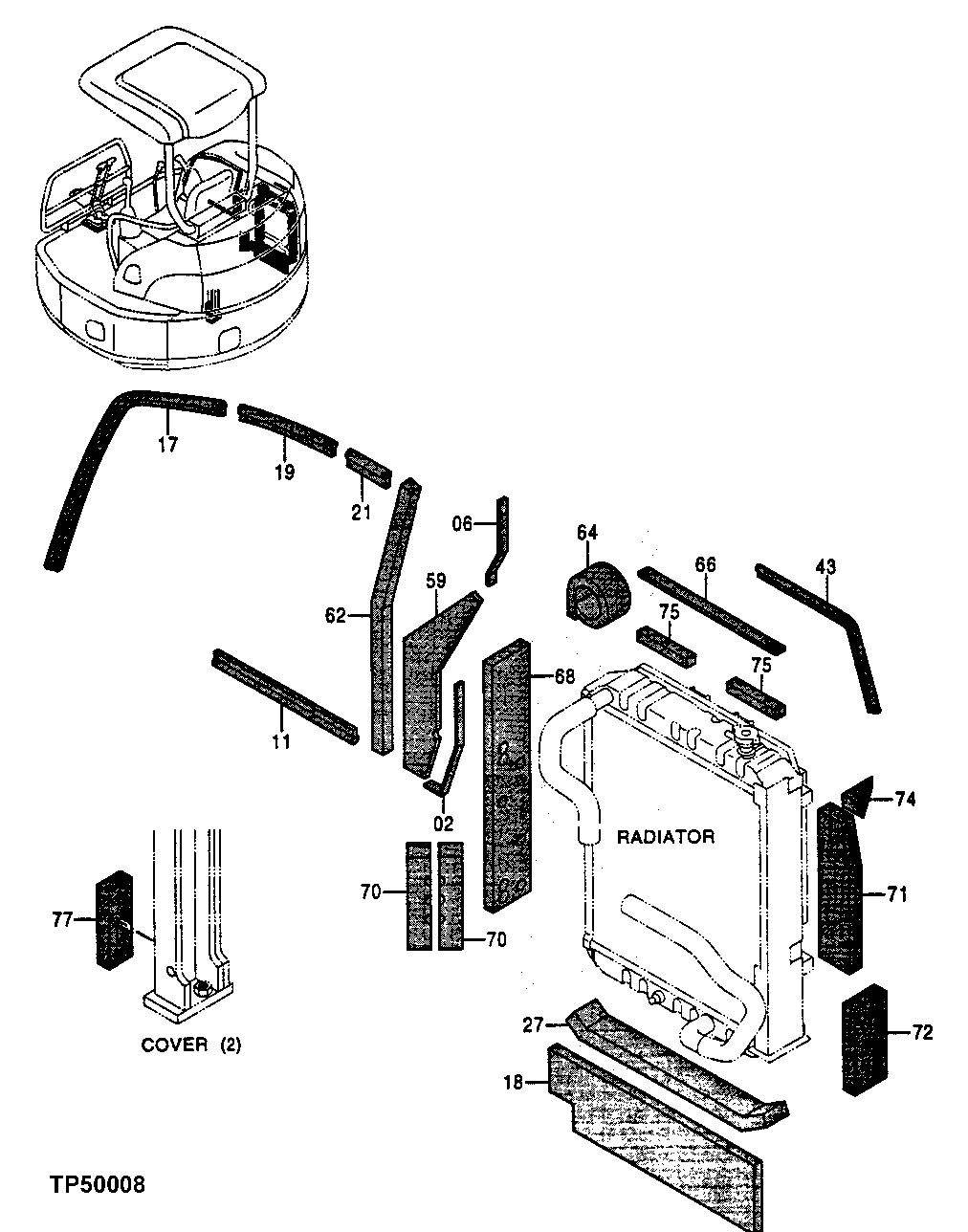 Схема запчастей John Deere 0ZTS - 102 - Isolator 1910 Hood Or Engine Enclosure