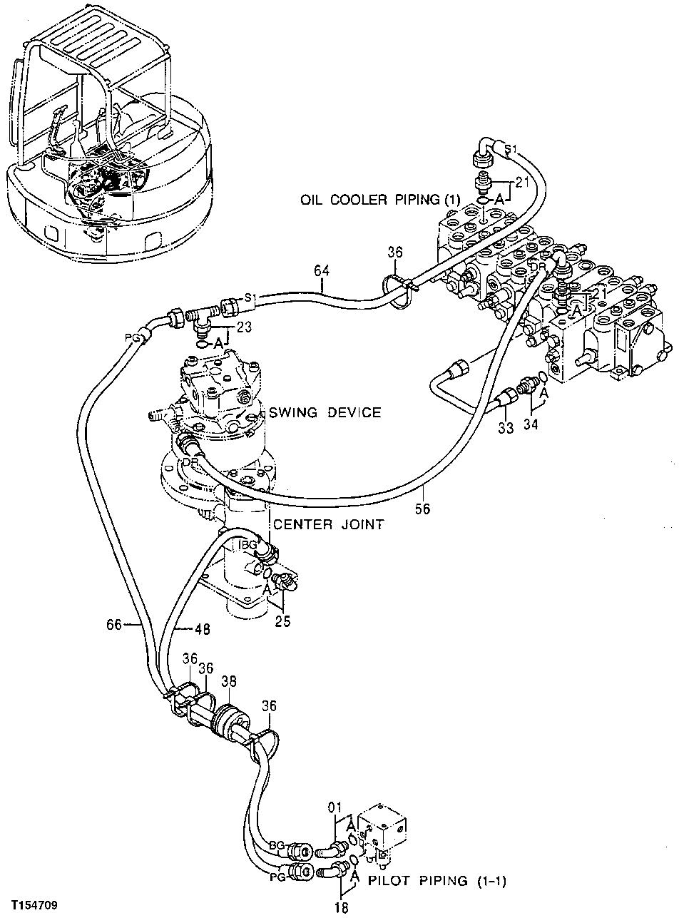 Схема запчастей John Deere 0ZTS - 163 - PILOT PIPINGS (S/N -240161) 3360 HYDRAULIC SYSTEM