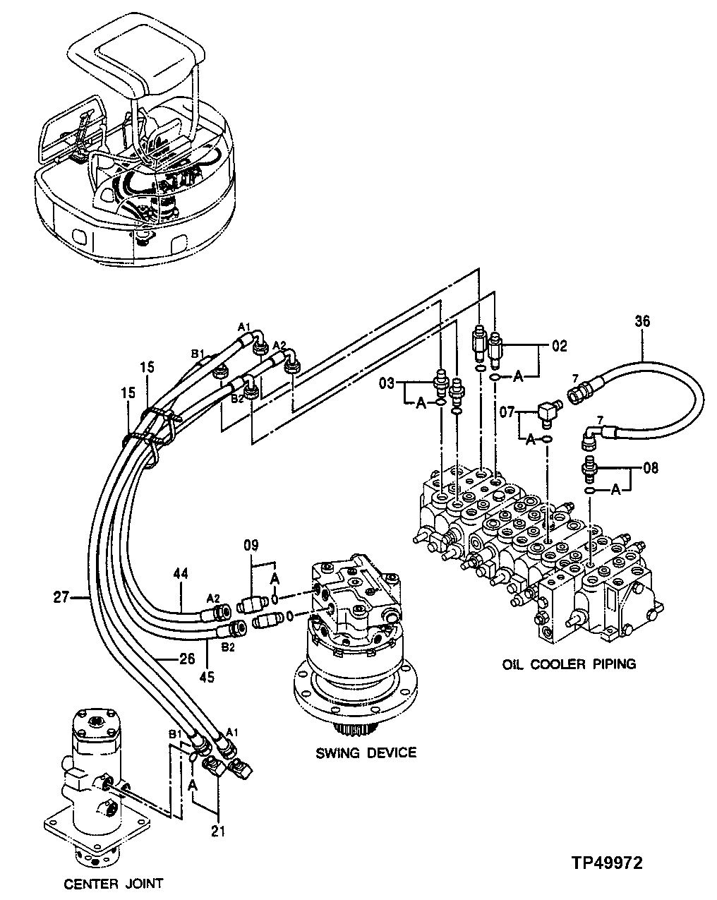 Схема запчастей John Deere 0ZTS - 166 - MAIN PIPINGS 3360 HYDRAULIC SYSTEM