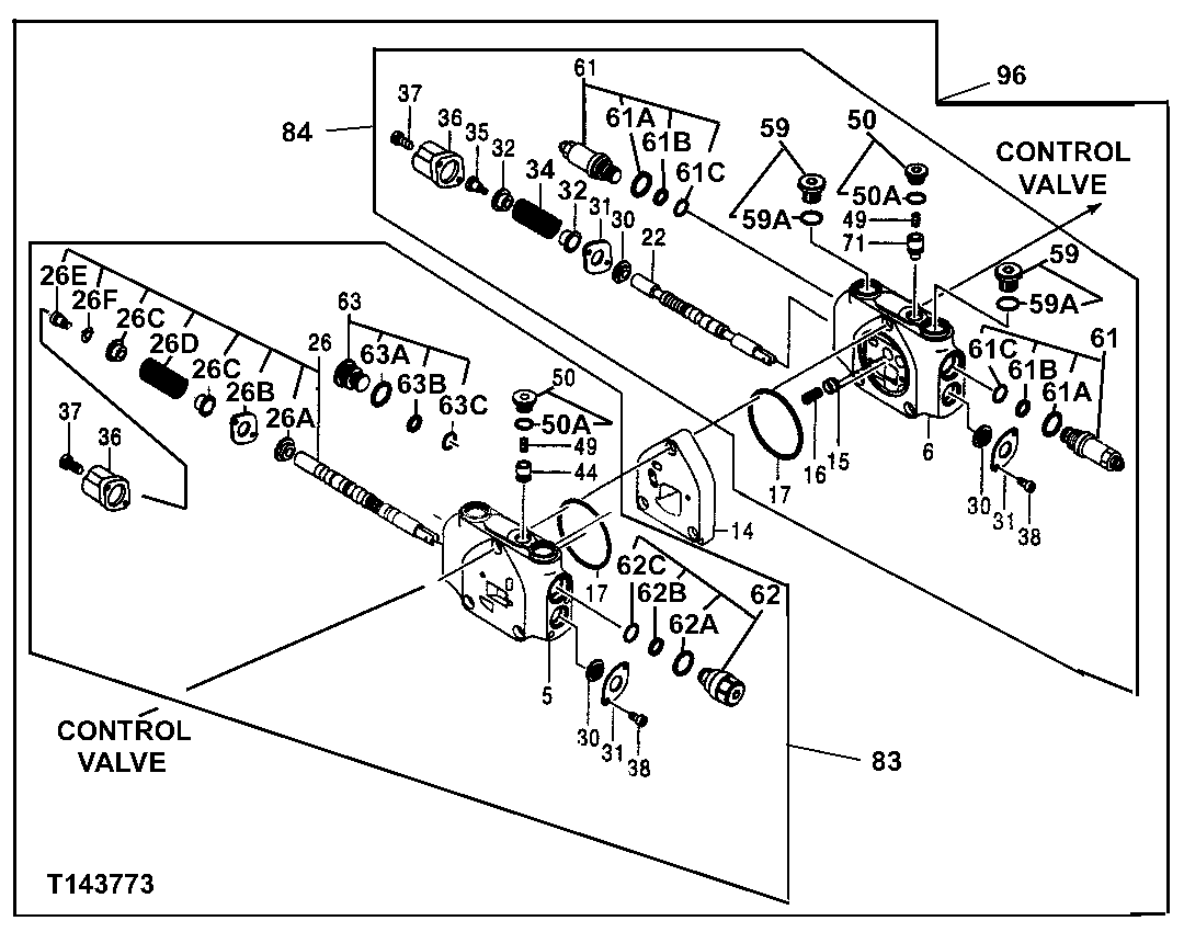 Схема запчастей John Deere 0ZTS - 174 - AUXILIARY AND BOOM SWING CONTROL VALVE 3360 HYDRAULIC SYSTEM