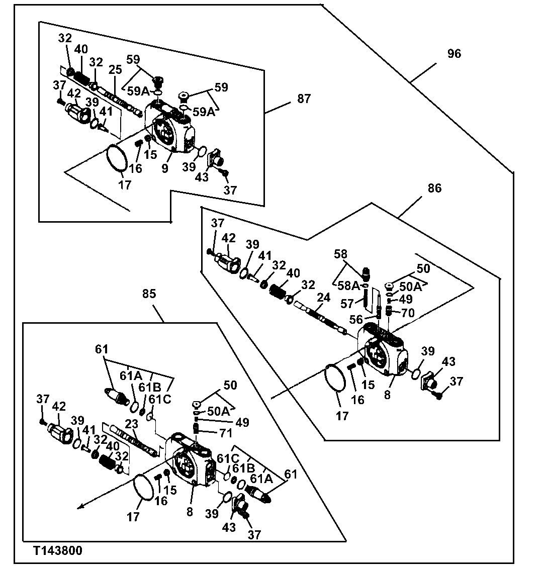 Схема запчастей John Deere 0ZTS - 175 - BOOM, LEFT PROPEL, AND ARM CONTROL VALVE 3360 HYDRAULIC SYSTEM