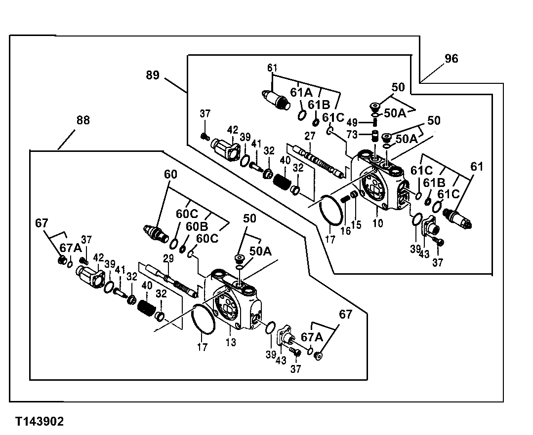 Схема запчастей John Deere 0ZTS - 176 - BUCKET AND INLECT SECTION CONTROL VALVE 3360 HYDRAULIC SYSTEM