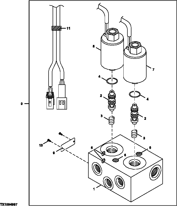 Схема запчастей John Deere 0ZTS - 180 - Pilot Shut-Off And Propel Speed Change Solenoid Valves (240005 - ) 3360 HYDRAULIC SYSTEM