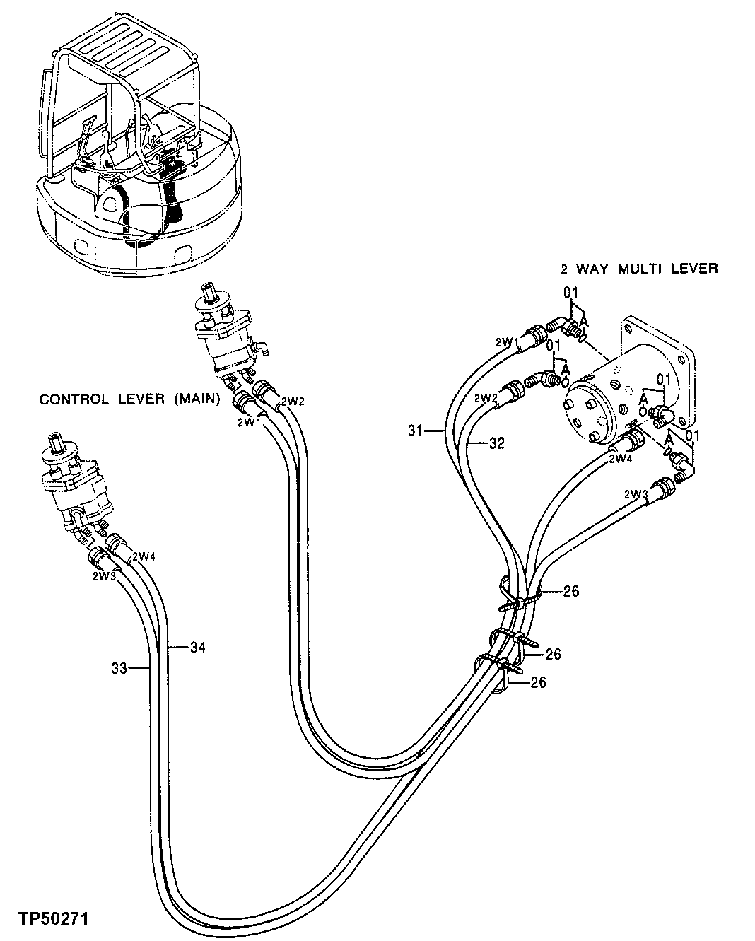 Схема запчастей John Deere 0ZTS - 199 - TWO WAY MULTI-LEVER VALVE PIPING 3360 HYDRAULIC SYSTEM