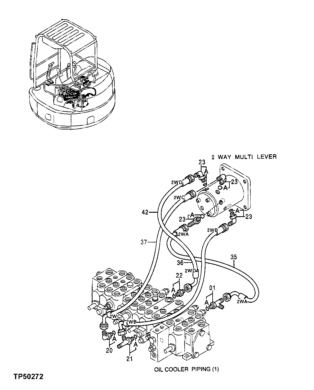 Схема запчастей John Deere 0ZTS - 200 - TWO WAY MULTI-LEVER VALVE PIPING 3360 HYDRAULIC SYSTEM