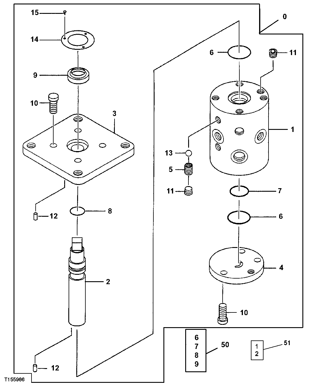 Схема запчастей John Deere 0ZTS - 202 - TWO WAY MULTI-LEVER ROTARY VALVE 3360 HYDRAULIC SYSTEM