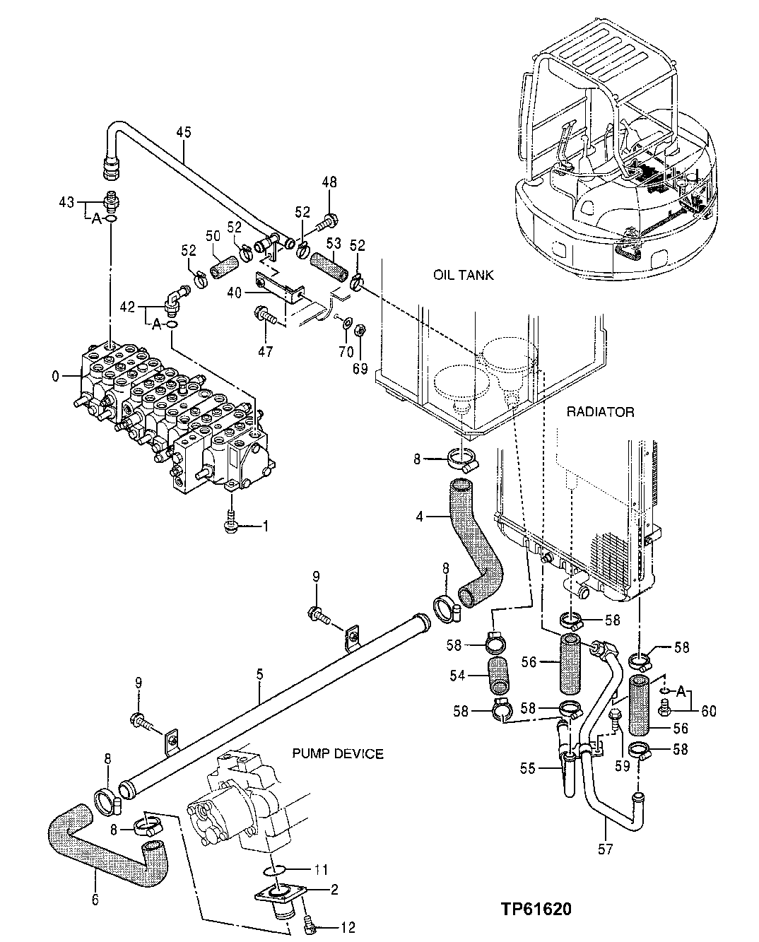 Схема запчастей John Deere 0ZTS - 156 - OIL COOLER LINES AND MAIN CONTROL VALVE 3360 HYDRAULIC SYSTEM