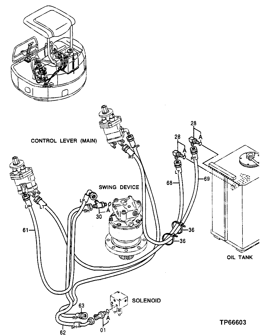 Схема запчастей John Deere 0ZTS - 161 - PILOT PIPINGS (S/N -240161) 3360 HYDRAULIC SYSTEM