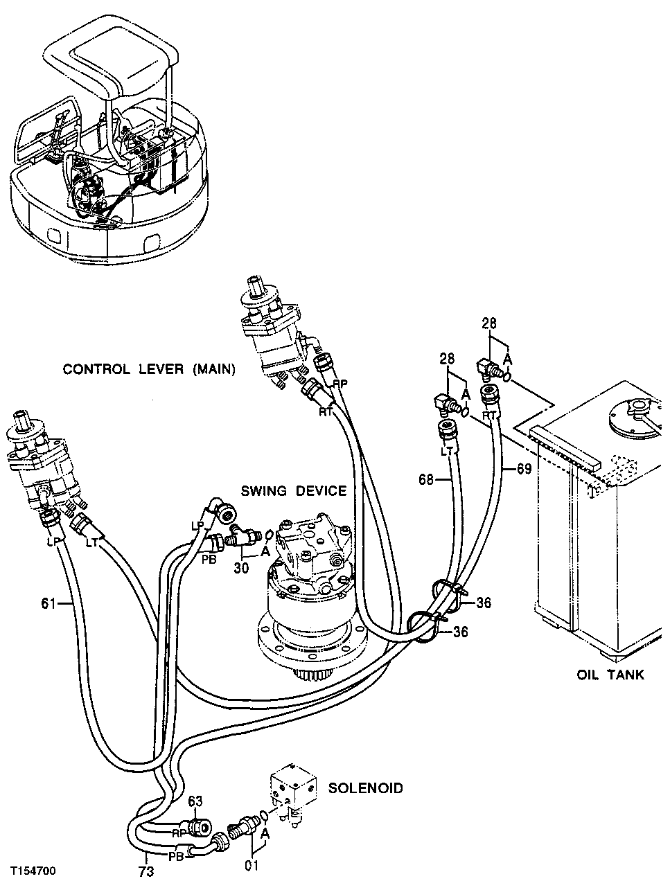 Схема запчастей John Deere 0ZTS - 162 - PILOT PIPINGS (S/N 240162- ) 3360 HYDRAULIC SYSTEM