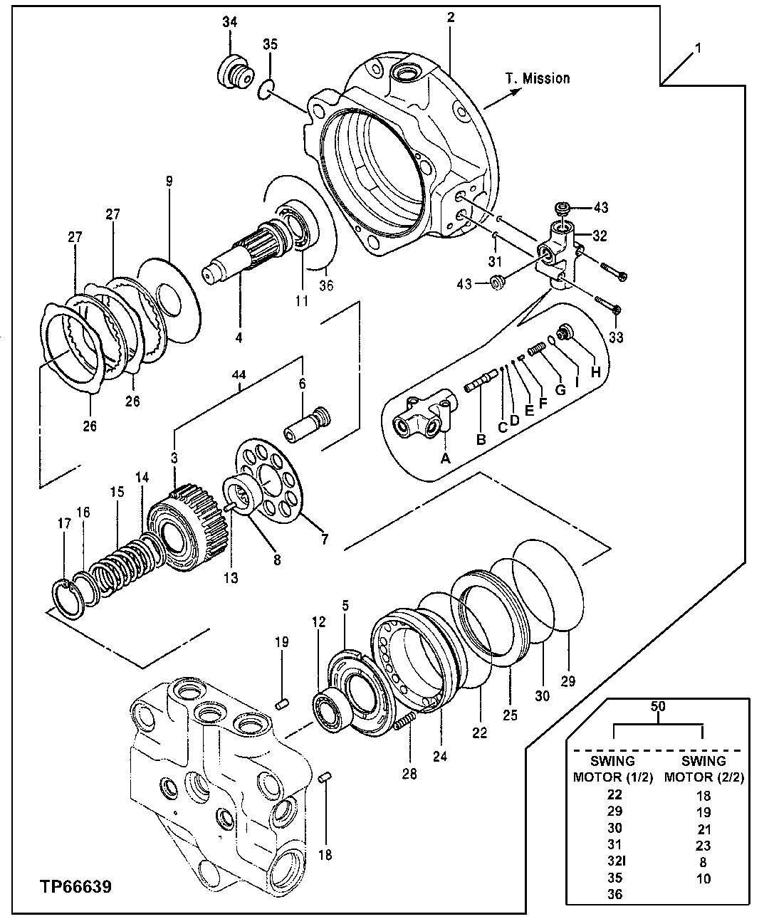 Схема запчастей John Deere 0ZTS - 208 - Swing Motor And Park Brake, 1/2 4360 Hydraulics