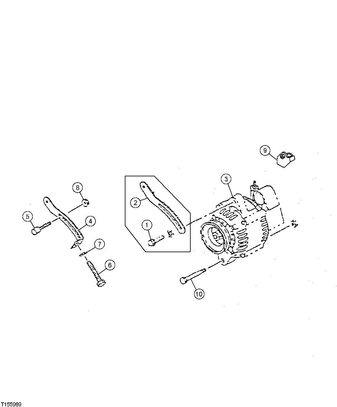 Схема запчастей John Deere 7ZTS - 41 - ALTERNATOR AND ALTERNATOR MOUNTING BRACKETS 0423 Alternator And Generator Mounting