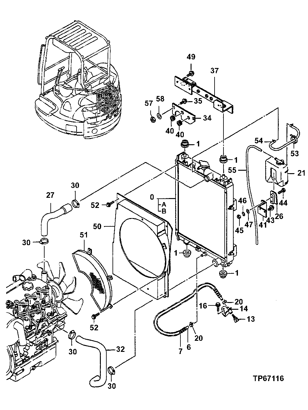 Схема запчастей John Deere 7ZTS - 44 - Radiator 0510 Engine Cooling Systems