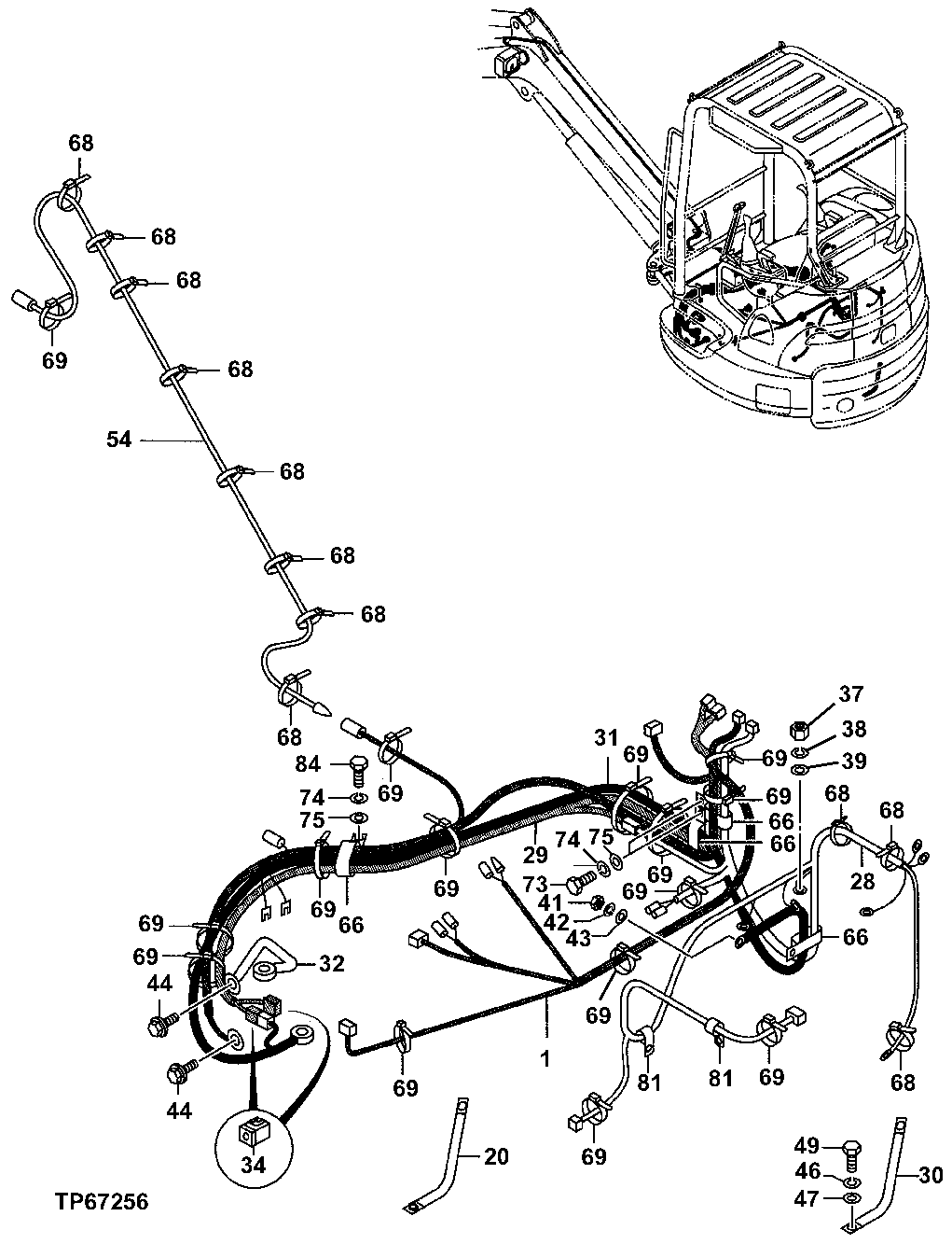 Схема запчастей John Deere 7ZTS - 62 - WIRE HARNESS 1674 Wiring Harness And Switches