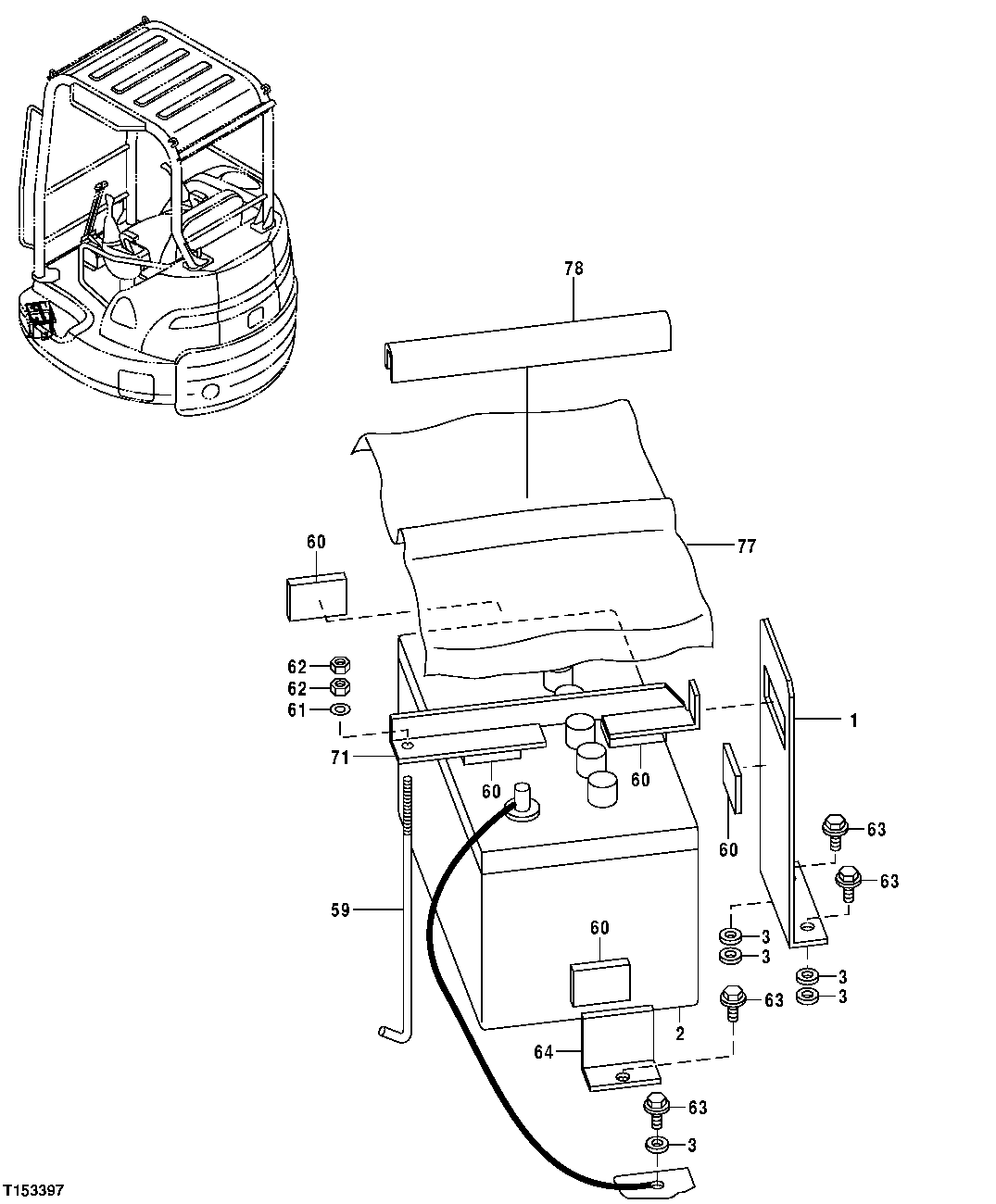 Схема запчастей John Deere 7ZTS - 64 - REPLACEMENT BATTERY 1674 Wiring Harness And Switches