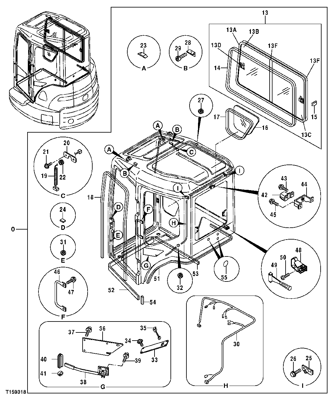 Схема запчастей John Deere 7ZTS - 70 - Cab Components 1810 Operator Enclosure