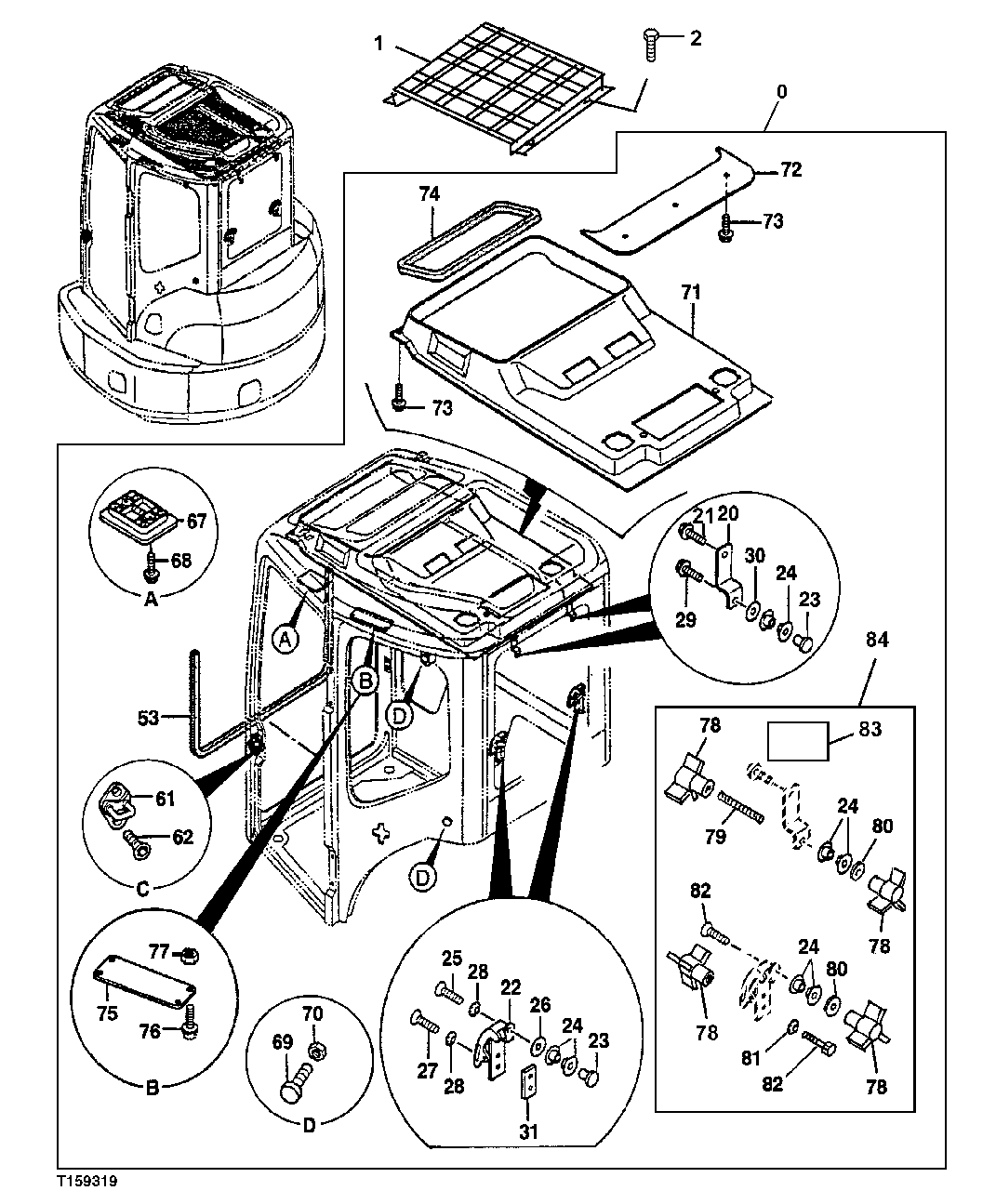 Схема запчастей John Deere 7ZTS - 71 - Cab Components 1810 Operator Enclosure