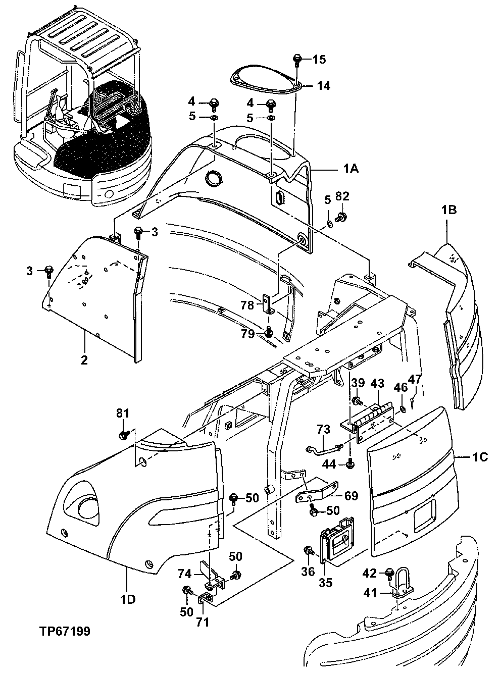 Схема запчастей John Deere 7ZTS - 85 - Cover 1910 Hood Or Engine Enclosure