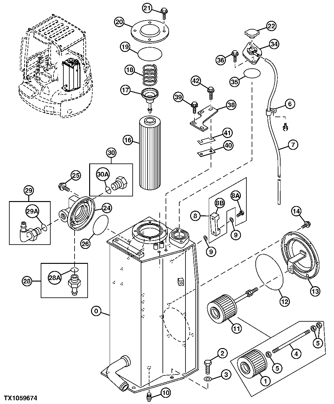 Схема запчастей John Deere 7ZTS - 105 - OIL TANK 2160 Vehicle Hydraulics