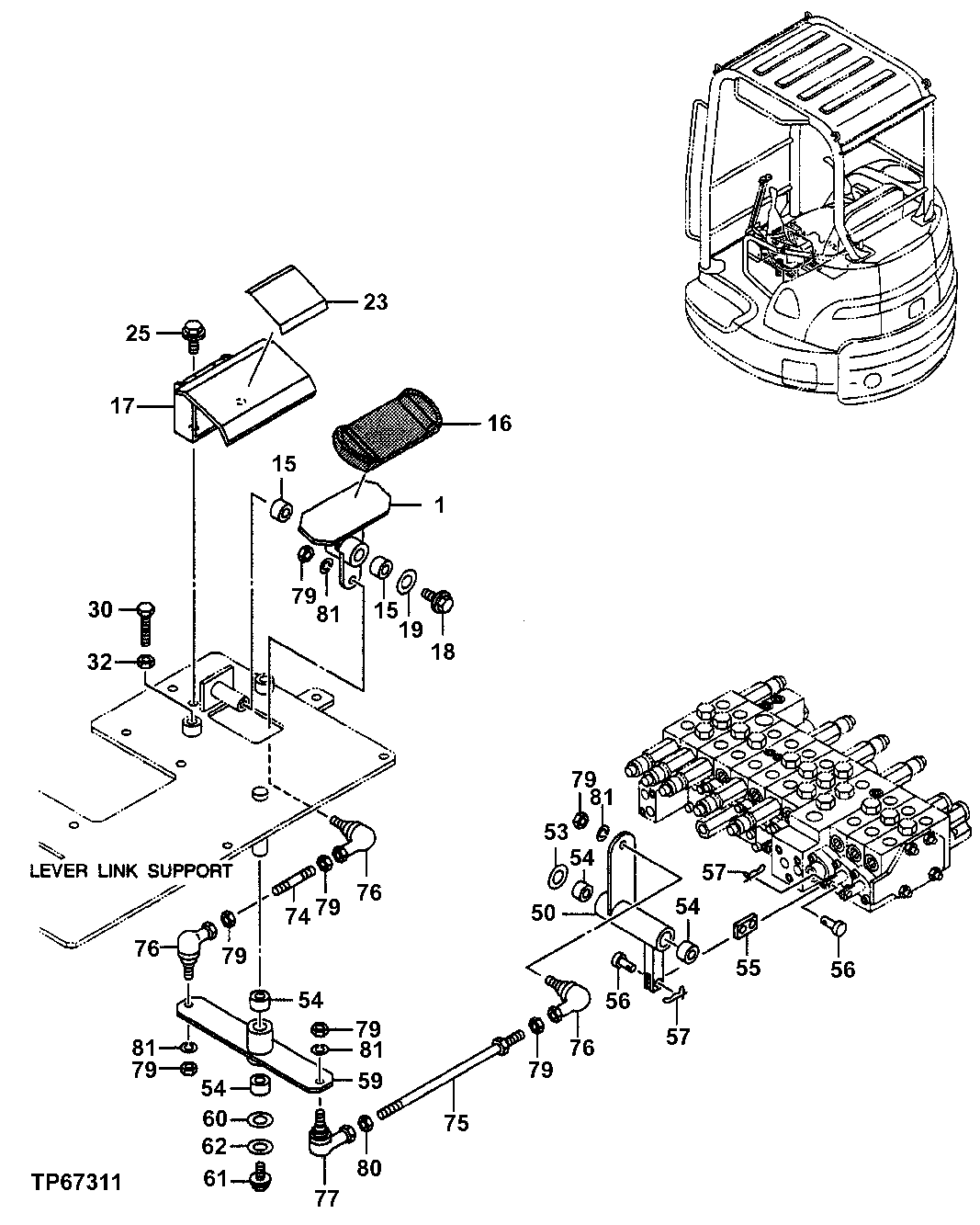 Схема запчастей John Deere 7ZTS - 143 - BOOM SWING CONTROL PEDAL 3315 Controls Linkage