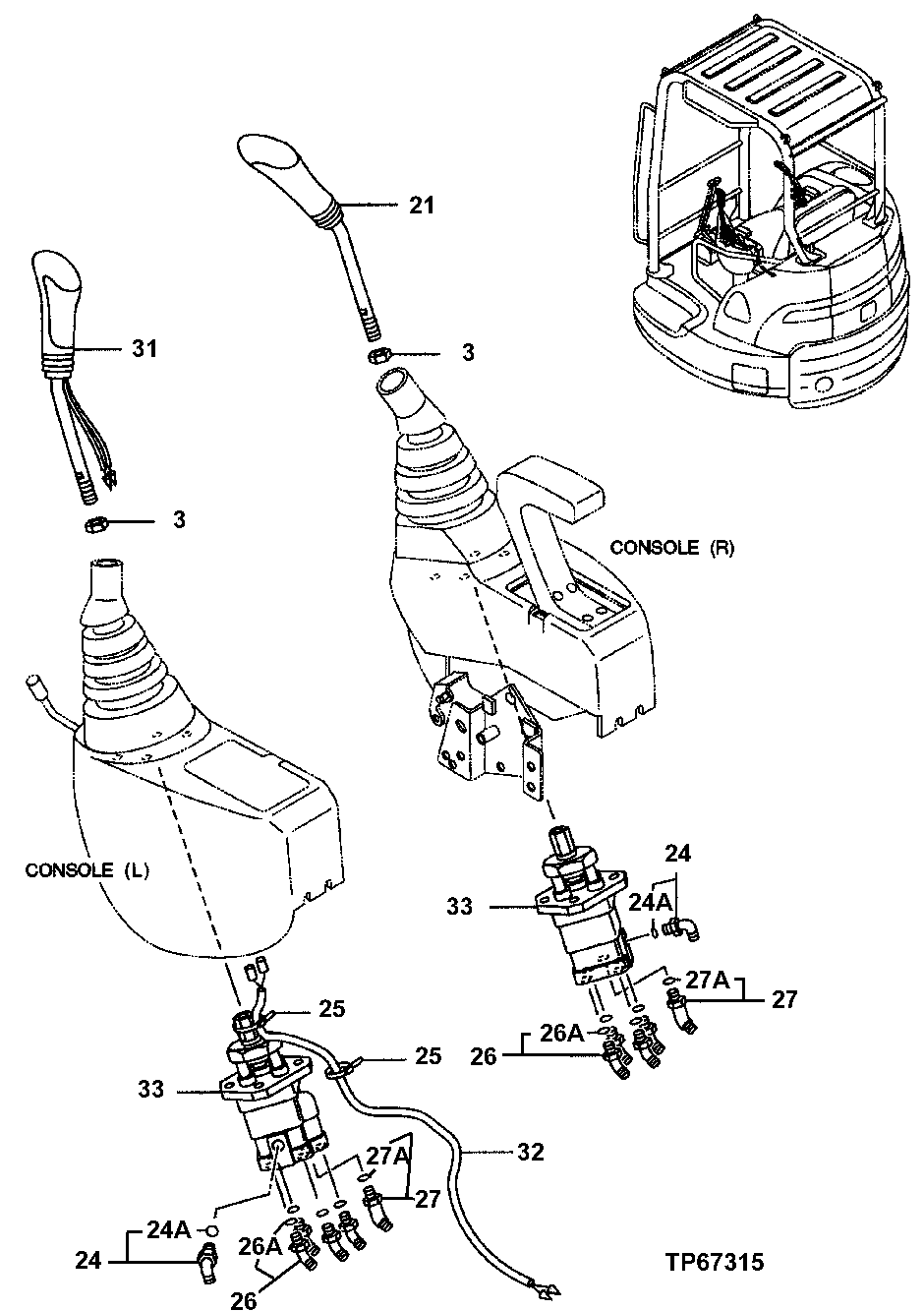 Схема запчастей John Deere 7ZTS - 147 - Pilot Valve (Front, Swing) 3315 Controls Linkage