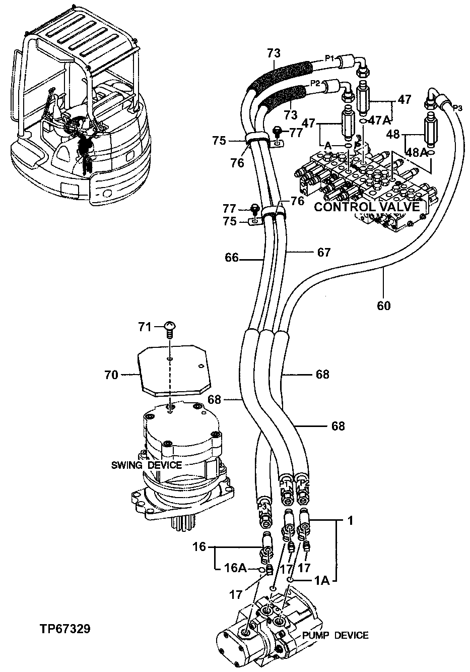 Схема запчастей John Deere 7ZTS - 156 - Oil Cooler Piping 3360 HYDRAULIC SYSTEM