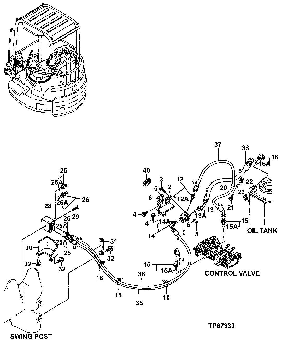 Схема запчастей John Deere 7ZTS - 158 - AUXILIARY PILOT PIPING 3360 HYDRAULIC SYSTEM