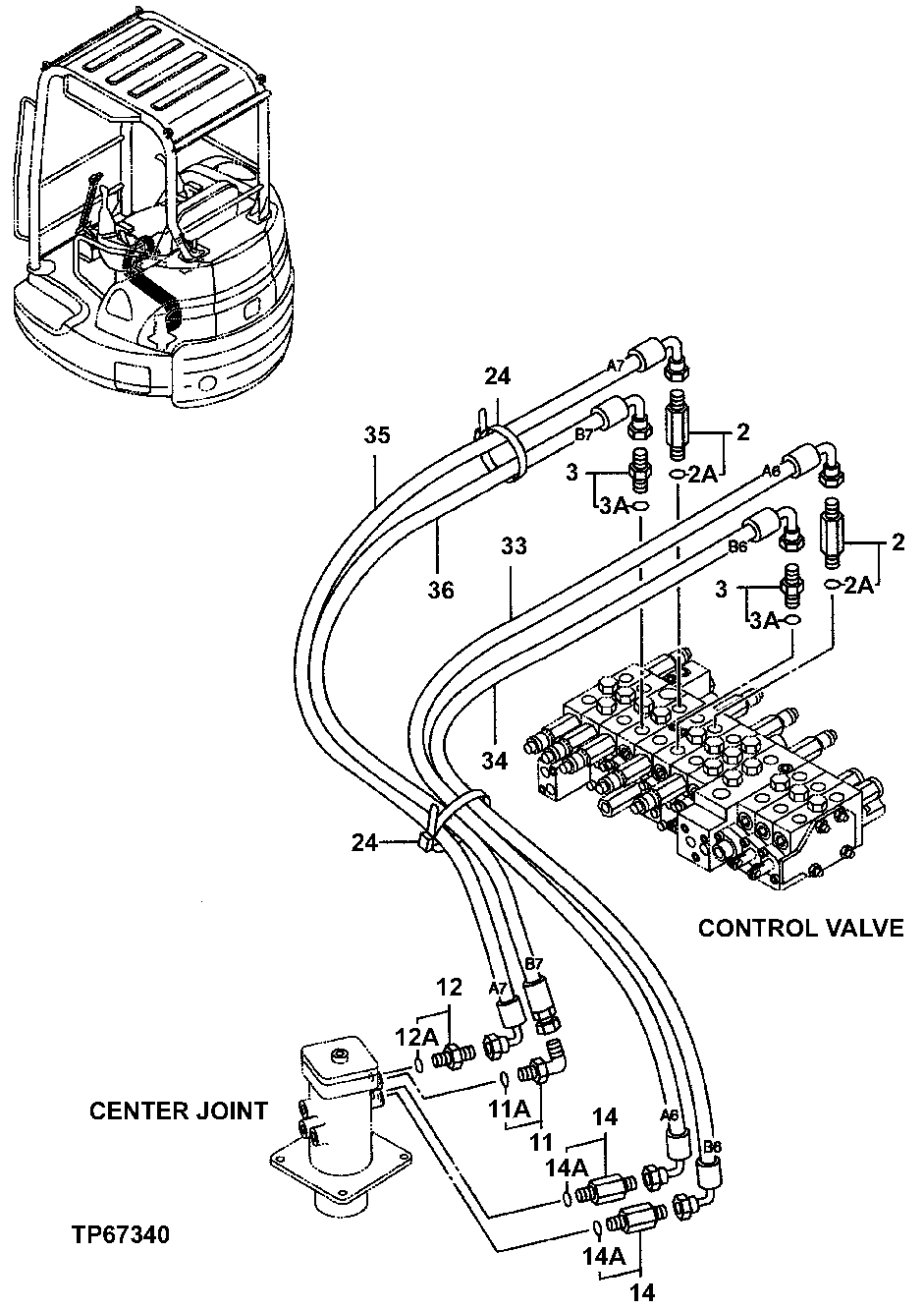 Схема запчастей John Deere 7ZTS - 161 - MAIN PIPING 3360 HYDRAULIC SYSTEM