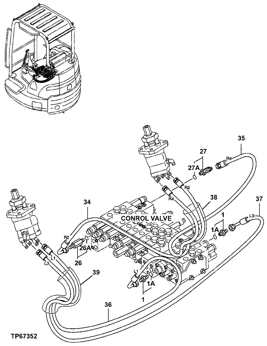 Схема запчастей John Deere 7ZTS - 193 - TWO WAY MULTI-LEVER PIPING 3360 HYDRAULIC SYSTEM