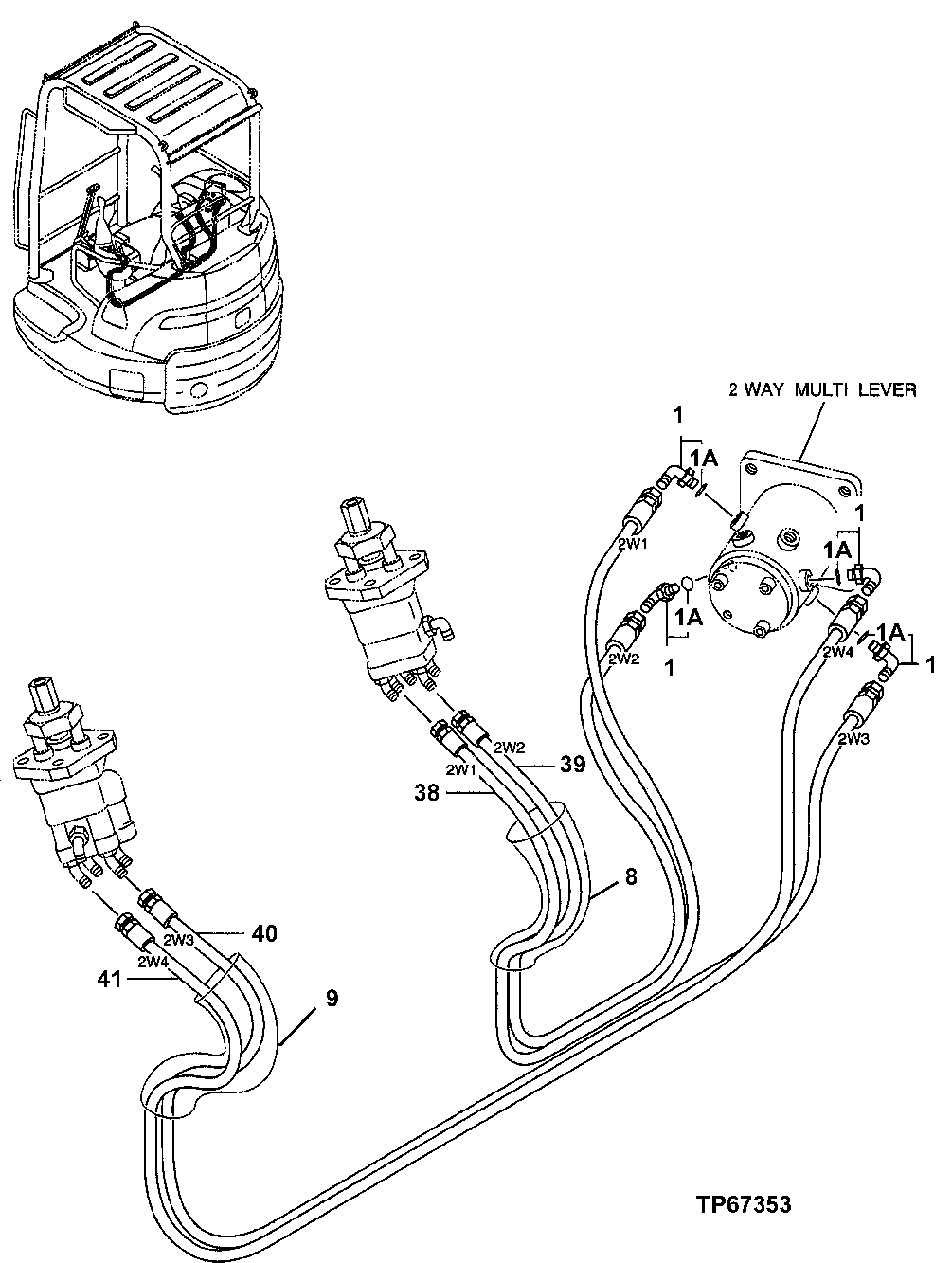 Схема запчастей John Deere 7ZTS - 194 - TWO WAY MULTI-LEVER PIPING 3360 HYDRAULIC SYSTEM