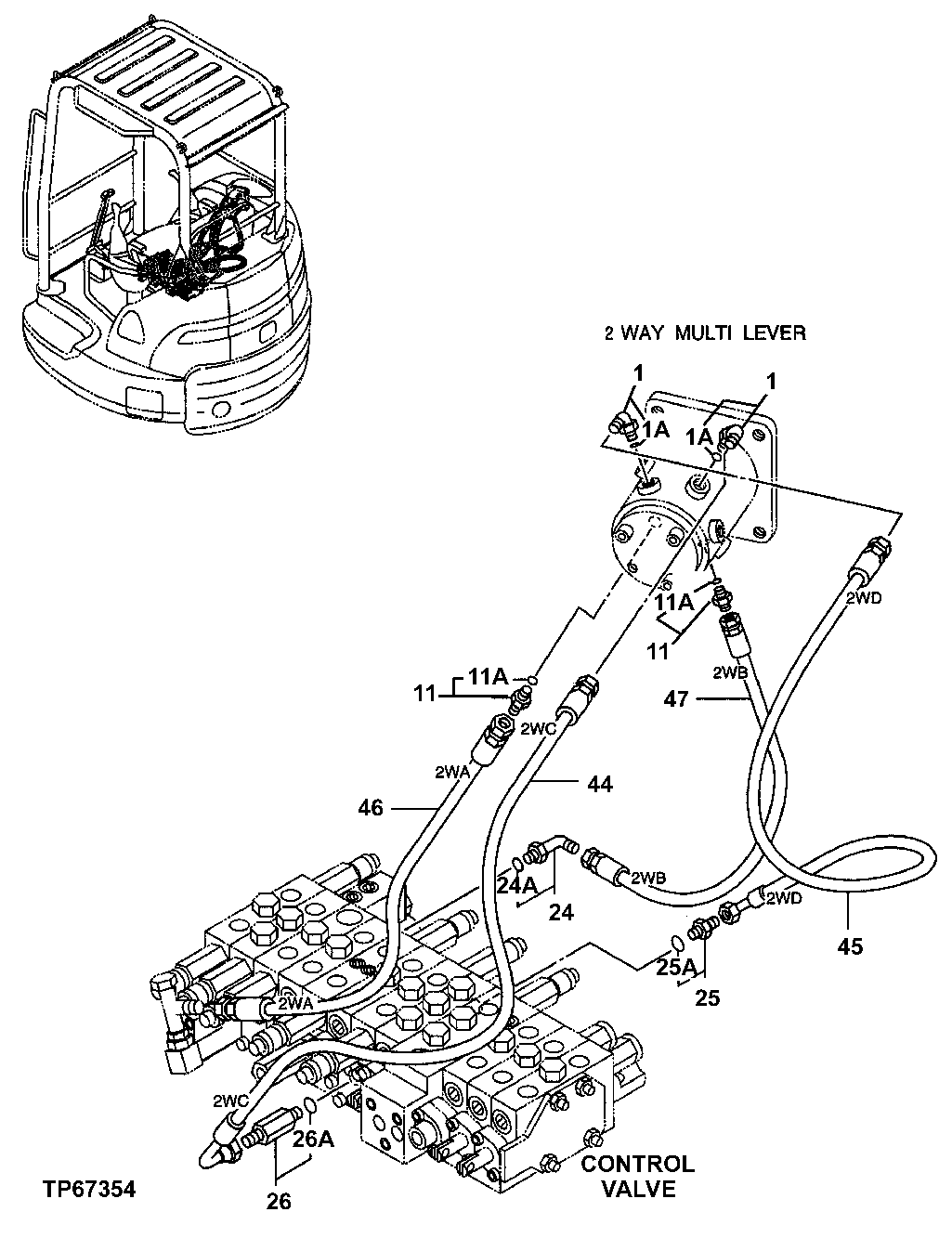 Схема запчастей John Deere 7ZTS - 195 - TWO WAY MULTI-LEVER PIPING 3360 HYDRAULIC SYSTEM