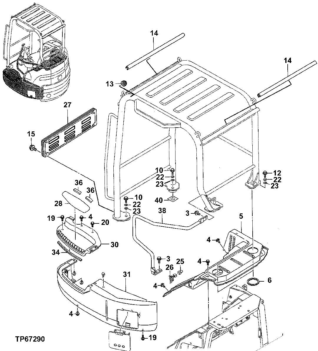 Схема запчастей John Deere 5ZTS - 77 - TOPS FRAME, MOUNTING PARTS AND REAR COVER 1810 OPERATOR ENCLOSURE