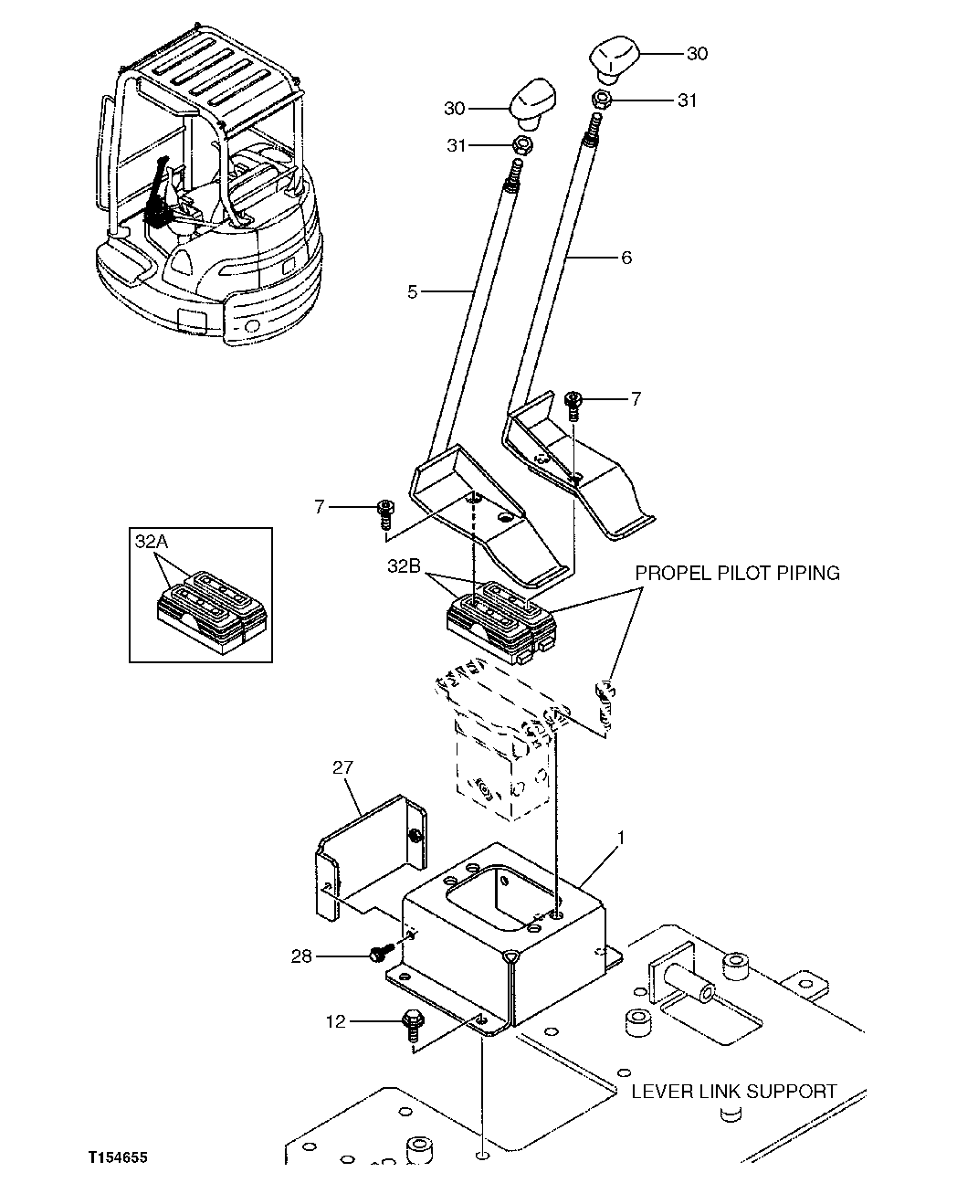 Схема запчастей John Deere 5ZTS - 147 - Propel Control Lever (Front, Swing) 3315 CONTROLS LINKAGE