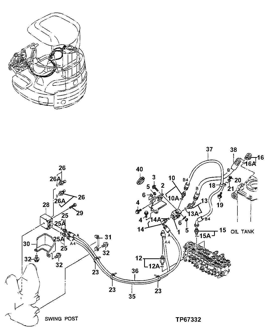 Схема запчастей John Deere 5ZTS - 156 - AUXILIARY PILOT PIPING 3360 HYDRAULIC SYSTEM