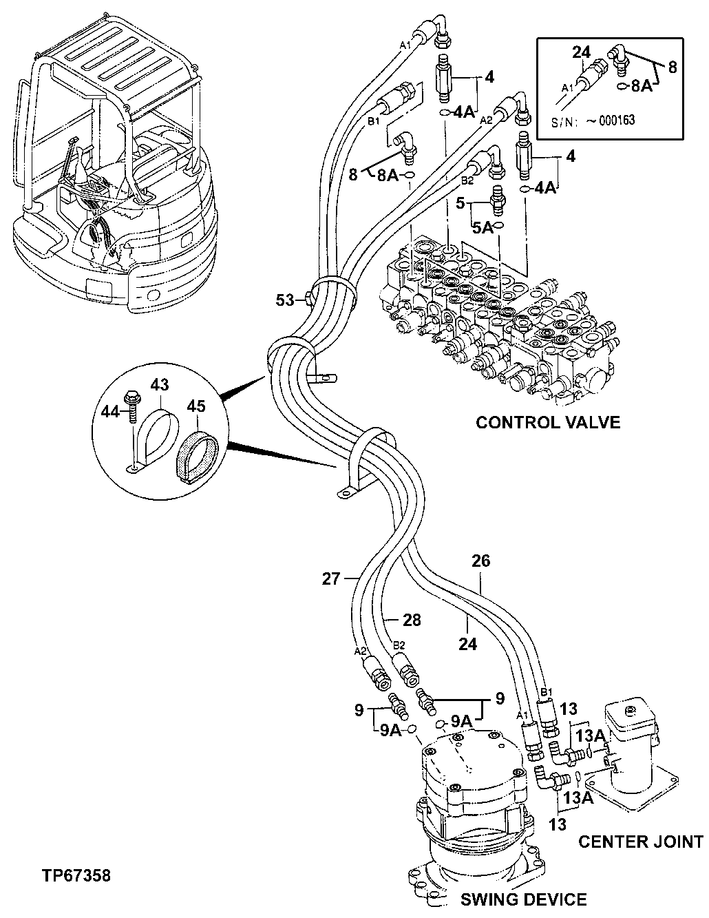 Схема запчастей John Deere 5ZTS - 158 - MAIN PIPINGS 3360 HYDRAULIC SYSTEM