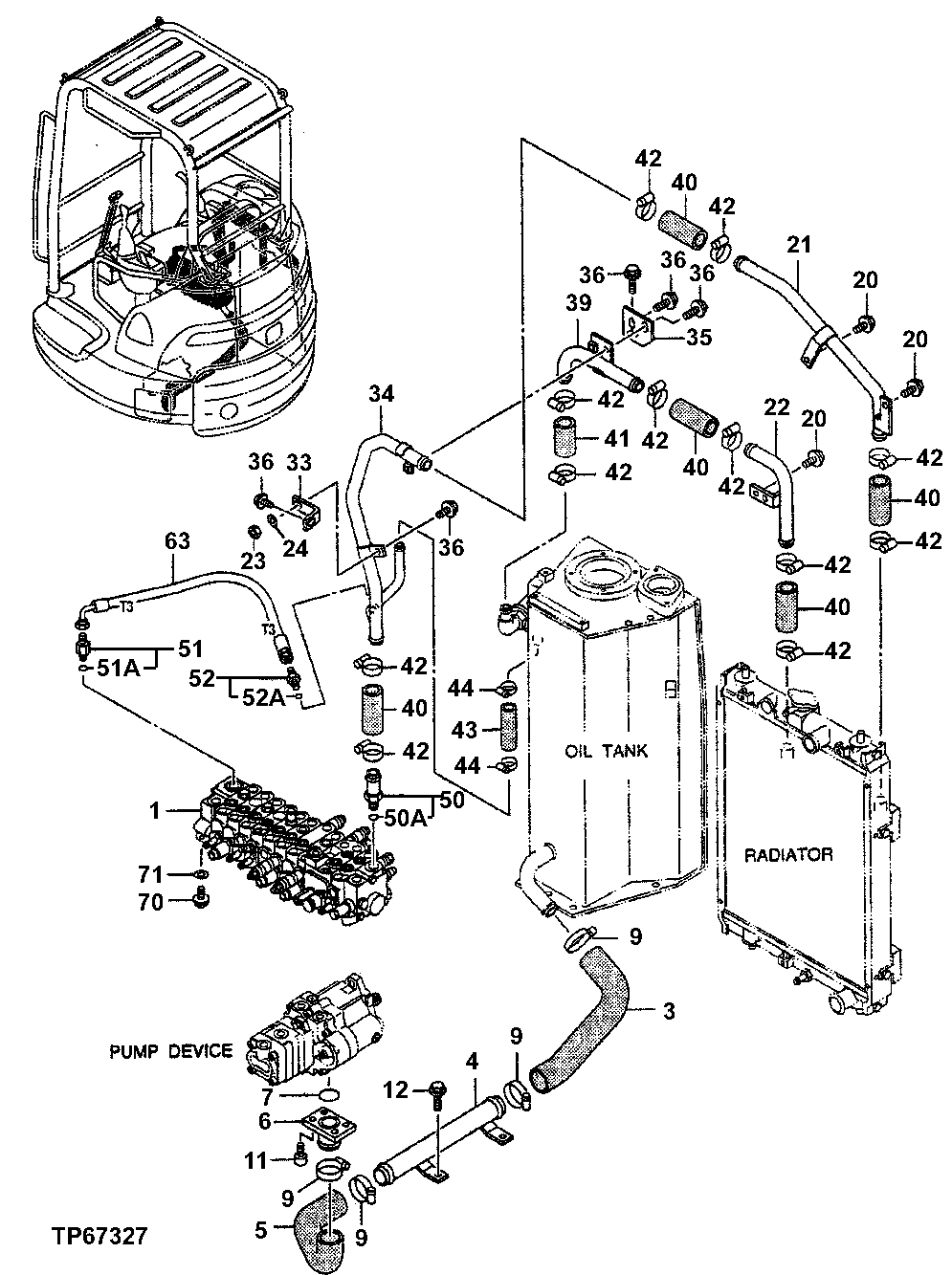 Схема запчастей John Deere 5ZTS - 153 - OIL COOLER PIPINGS 3360 HYDRAULIC SYSTEM