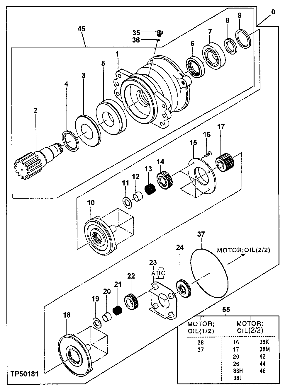 Схема запчастей John Deere 5ZTS - 187 - SWING MOTOR (1/2) 4360 HYDRAULICS