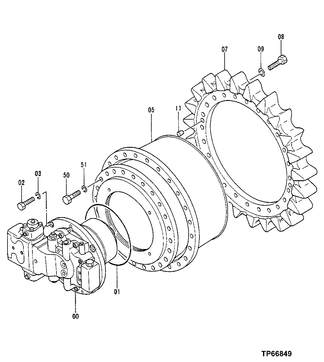 Схема запчастей John Deere 50LC - 10 - Travel Motor 0260 Axles, Diff. & Susp. Sys. Hyd. (Incl. Fwd)