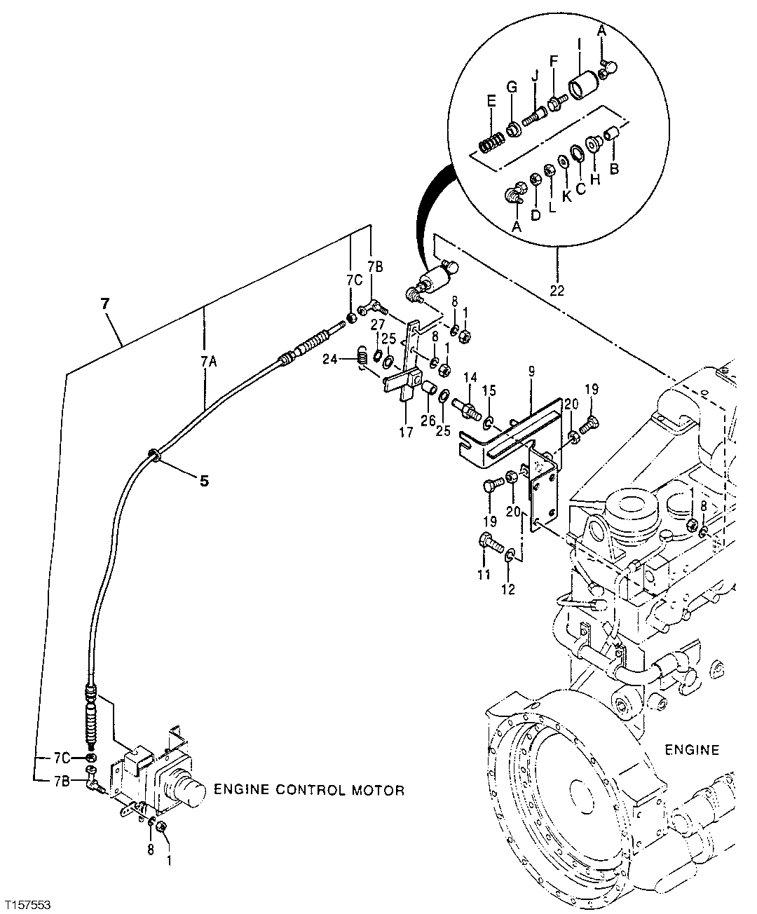 Схема запчастей John Deere 50LC - 23 - Engine Speed Control Cable 0515 Engine Speed Controls