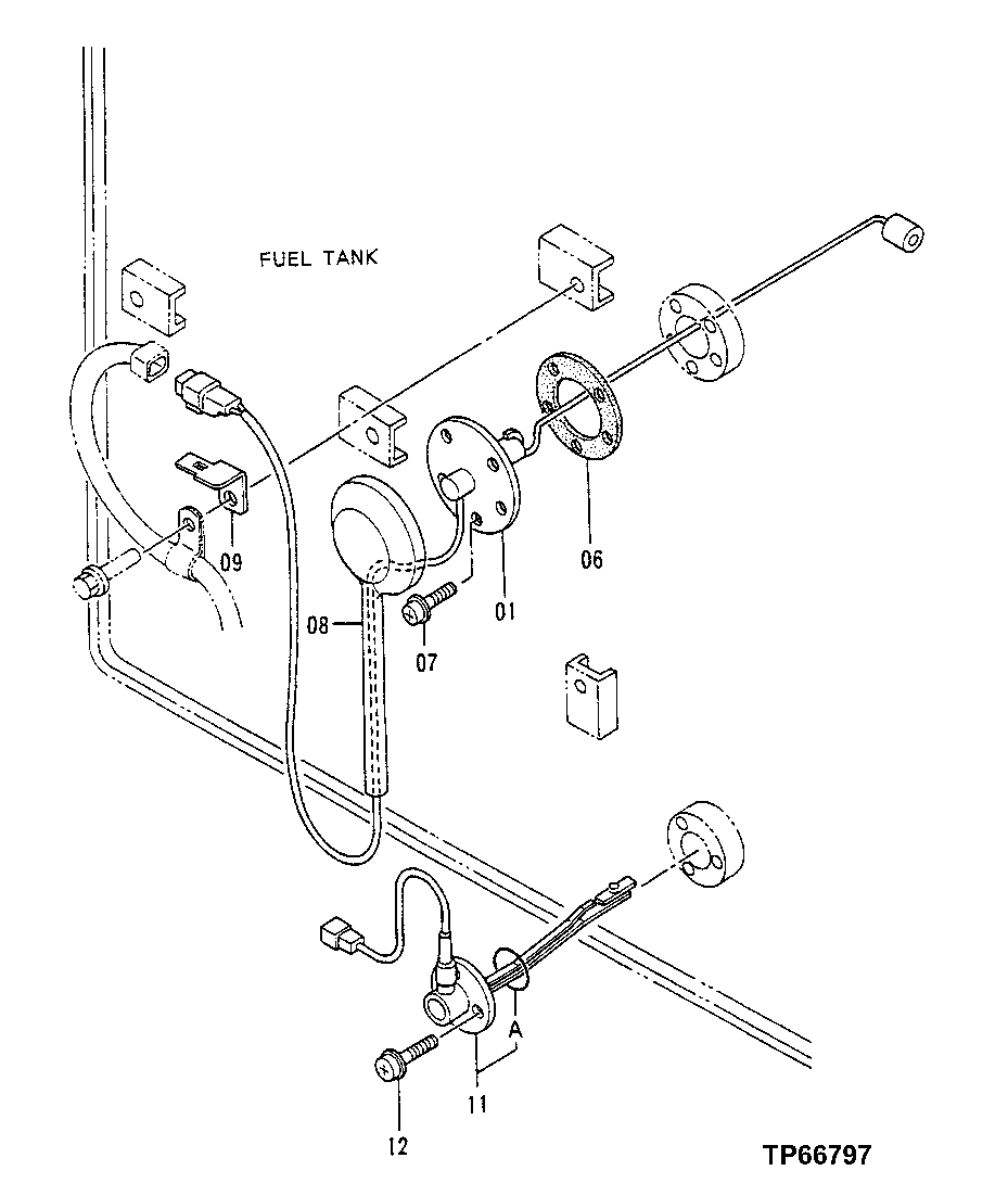 Схема запчастей John Deere 50LC - 38 - Fuel Tank Float 1674 Wiring Harness And Switches