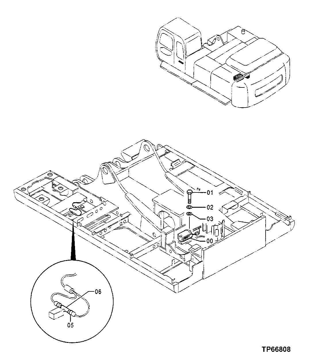 Схема запчастей John Deere 50LC - 46 - Travel Motion Alarm 1674 Wiring Harness And Switches