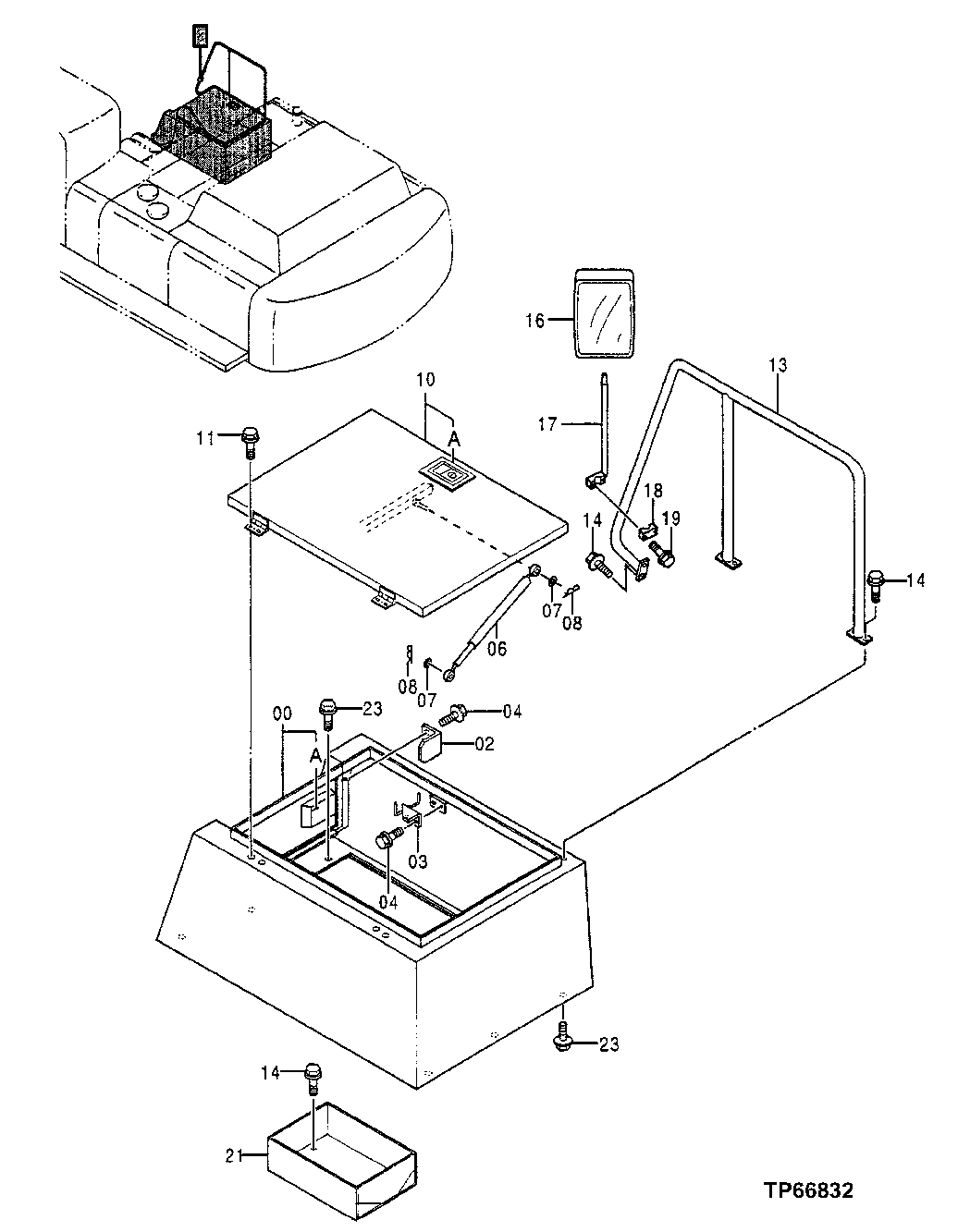 Схема запчастей John Deere 50LC - 102 - Tool Box 1910 Hood Or Engine Enclosure