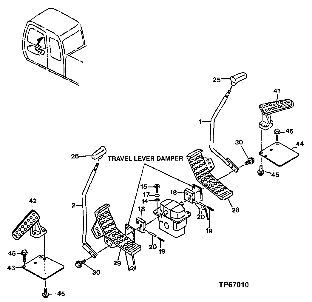 Схема запчастей John Deere 50LC - 134 - Travel Levers and Pedals (Cab) 3315 Controls Linkage