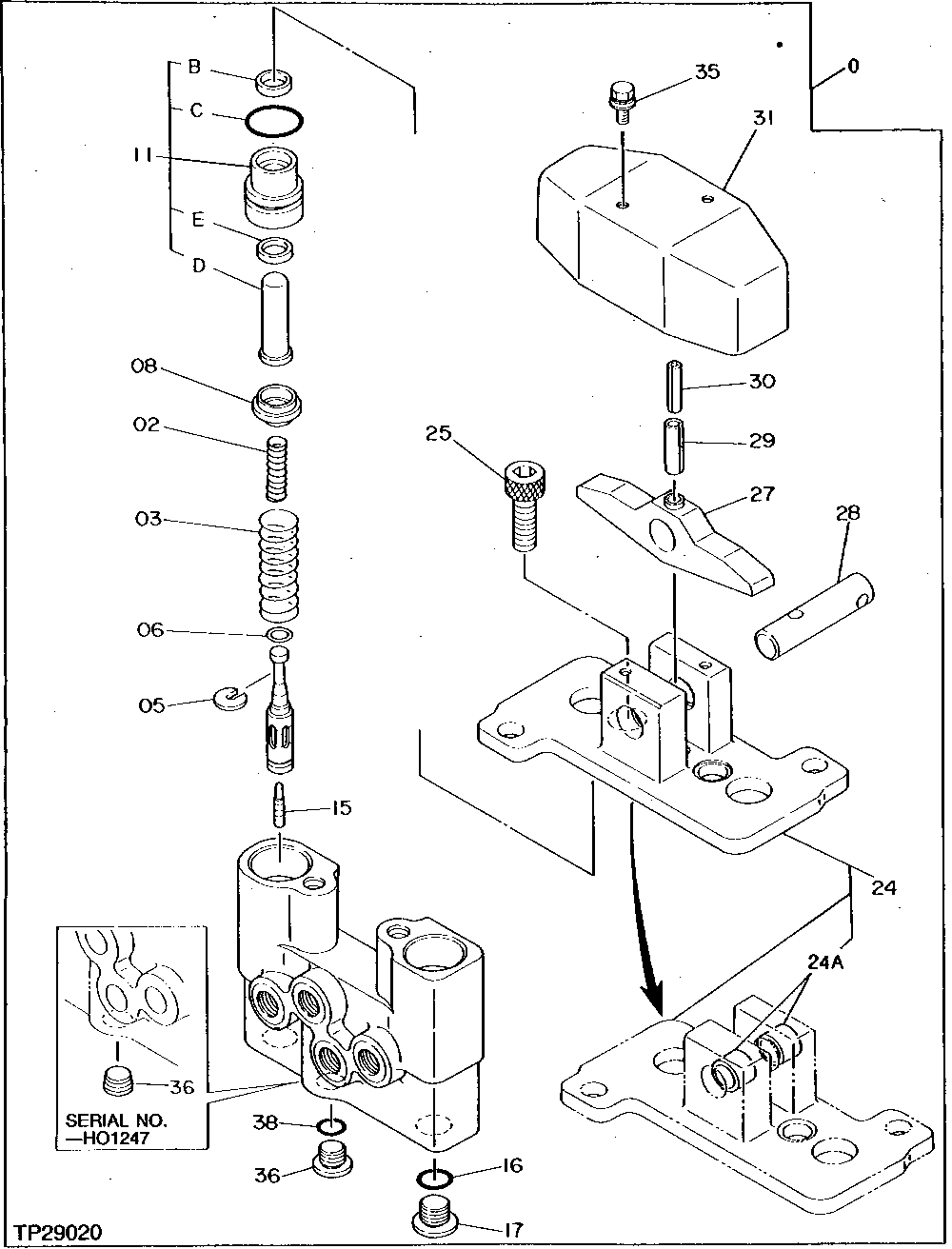 Схема запчастей John Deere 50LC - 143 - Pilot Valve 3315 Controls Linkage