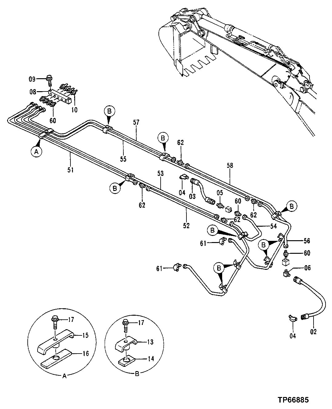 Схема запчастей John Deere 50LC - 188 - LUBRICATE PIPING (STANDARD ARM, HEAVY DUTY ARM) (SERIAL NO. -XXXXXX) 3360 Hydraulic System