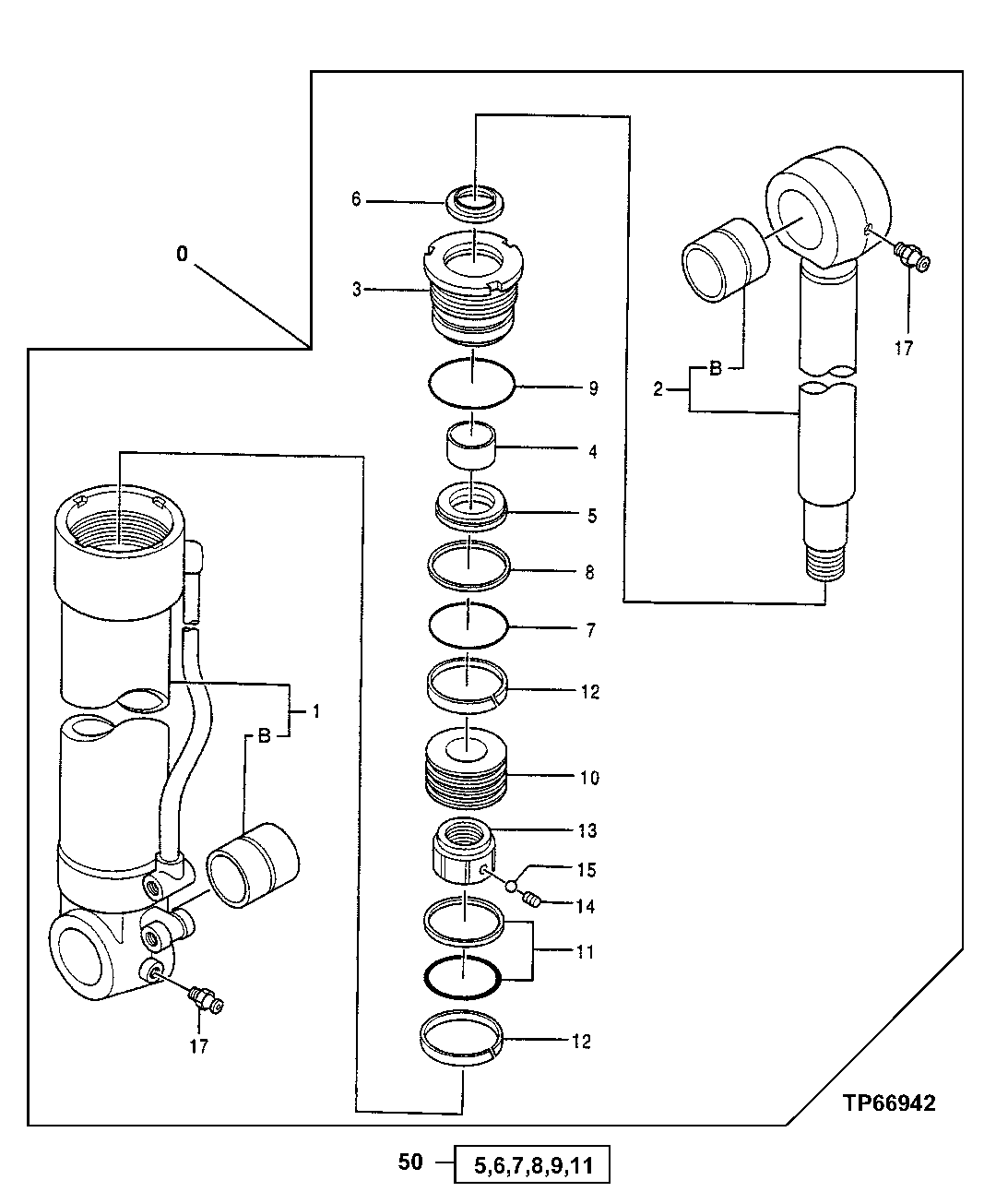 Схема запчастей John Deere 50LC - 203 - Cylinder 3360 Hydraulic System