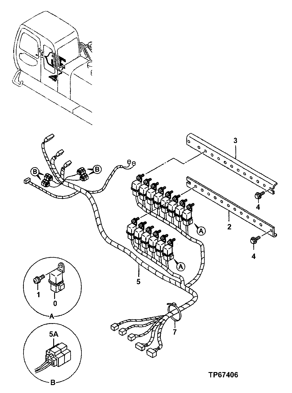 Схема запчастей John Deere 50 - 44 - ELECTRIC PARTS 1674 Wiring Harness And Switches