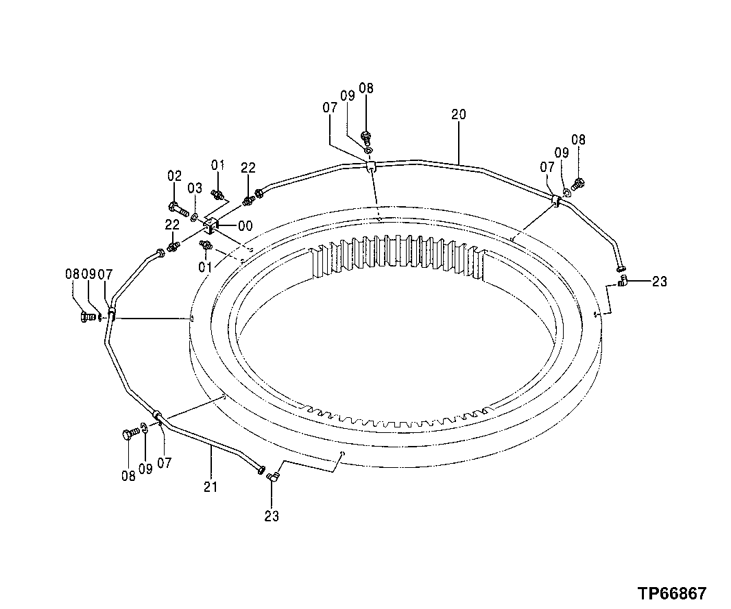 Схема запчастей John Deere 50 - 54 - SWING BEARING LUBRICATE PIPING 1740 Frame Installation