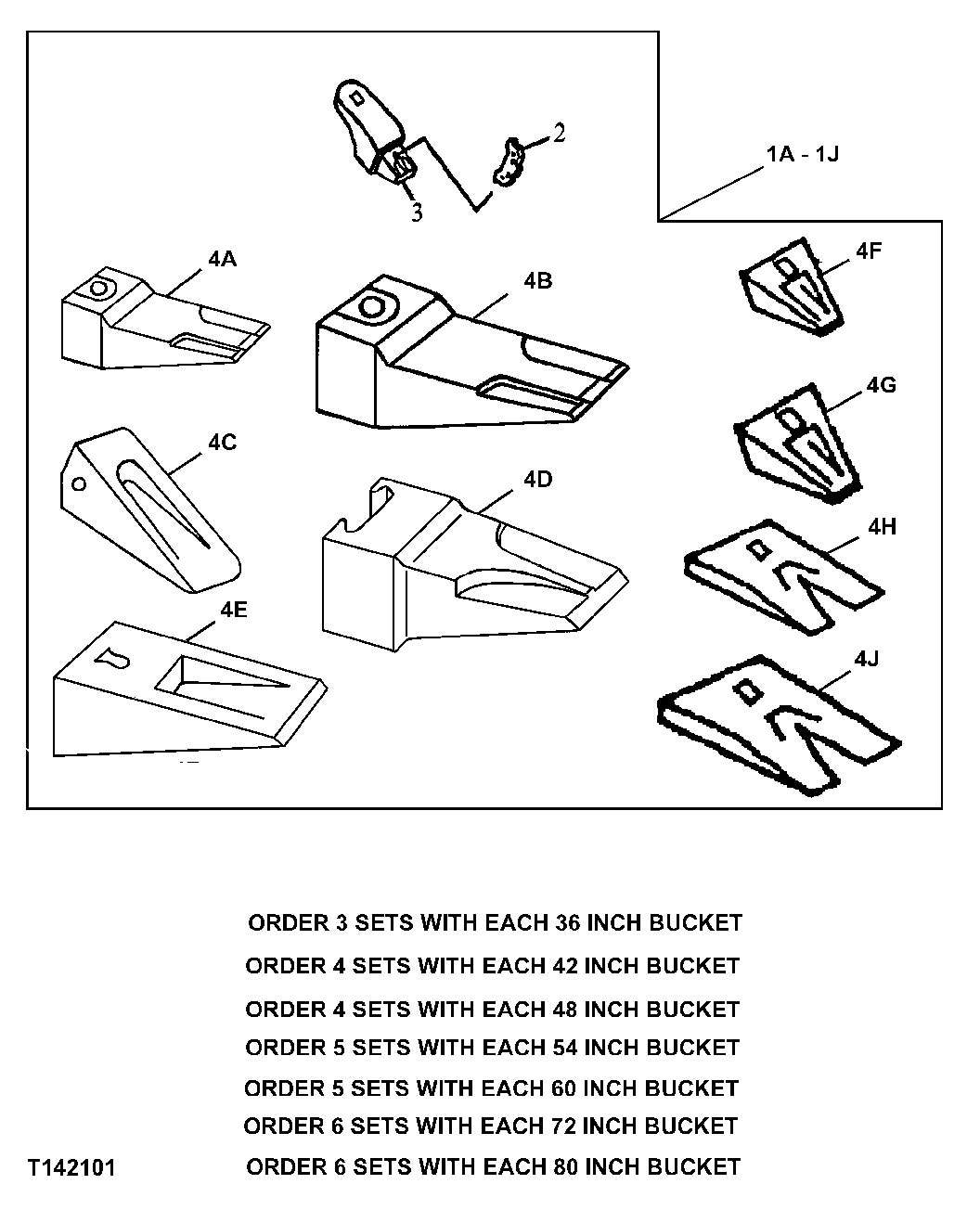 Схема запчастей John Deere 50 - 119 - Bucket Tooth Assembly 3302 BUCKETS, TEETH, SHANKS AND SIDECUTTERS