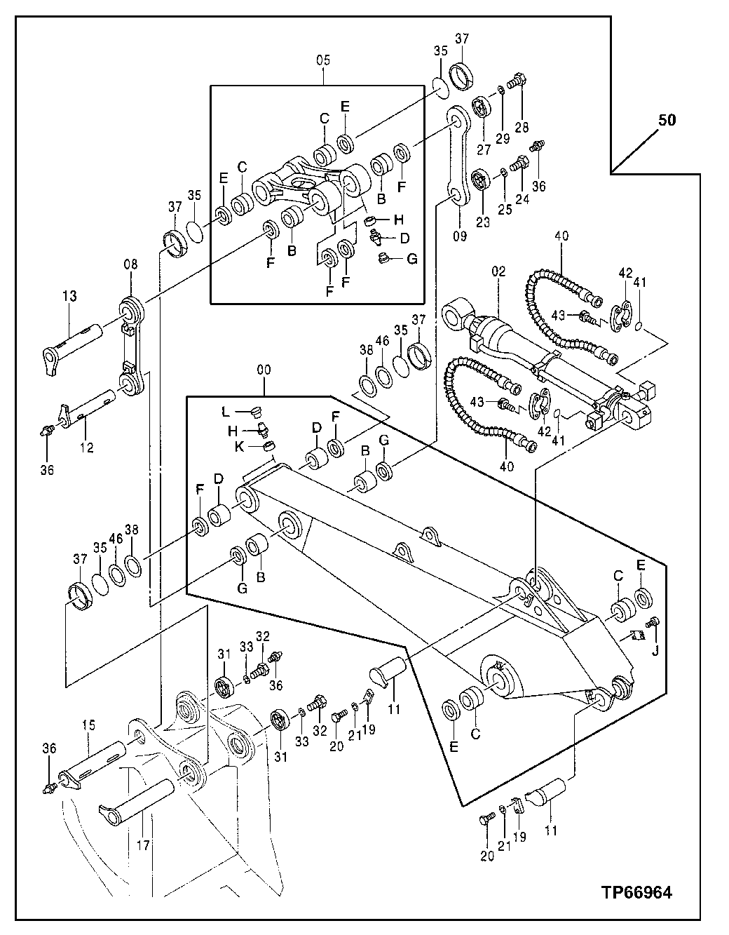 Схема запчастей John Deere 50 - 128 - STANDARD ARM ASSEMBLY (3.6M) 3340 BACKHOE AND EXCAVATOR FRAMES